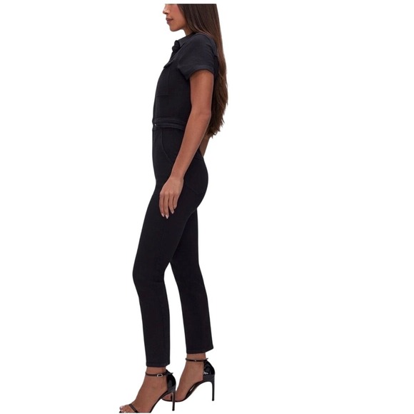Good American Fit For Success Denim Jumpsuit Women's L Black Stretch Minimalist - Picture 4 of 16